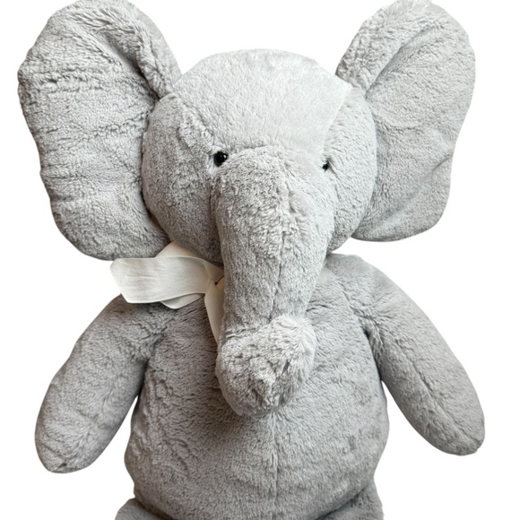 Pottery Barn Kids PBK Gray Elephant Beaded Feet Soft Grey Plush Bow Stuffed BIG - Picture 12 of 15